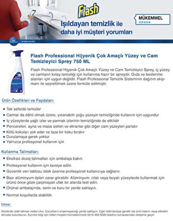 Flash Professional Hijyenik Çok Amaçlı Yüzey Ve Cam Temizleyici Sprey 750 ml